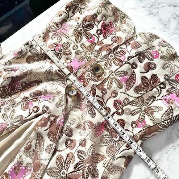 Lafayette 148 New York Tan Gold Metallic Pink Floral Short Blazer Women’s Size 6 - Picture 13 of 14